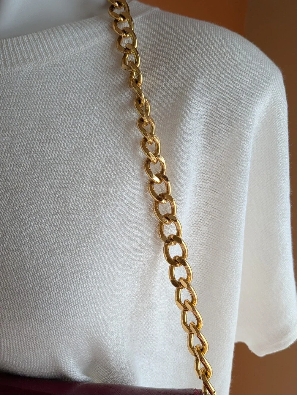 NEW The Find Burgundy Leather Shoulder Bag with Gold Chain